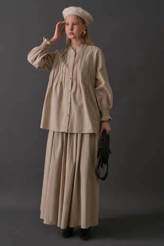 Pin-Tuck Cotton Shirt Stone - 7