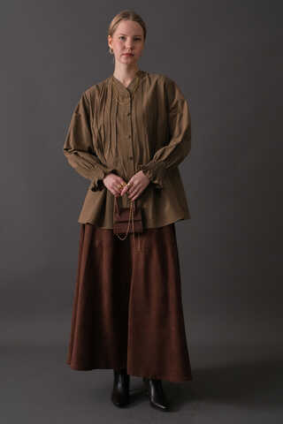 Pin-Tuck Cotton Shirt Taupe