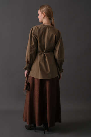 Pin-Tuck Cotton Shirt Taupe - 14