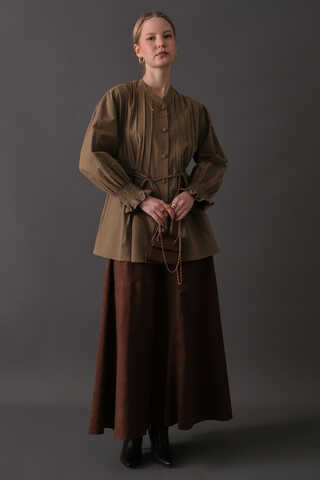 Pin-Tuck Cotton Shirt Taupe - 11