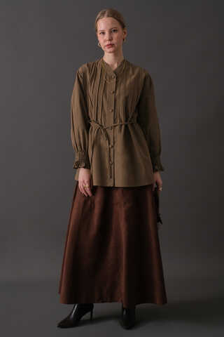 Pin-Tuck Cotton Shirt Taupe - 12