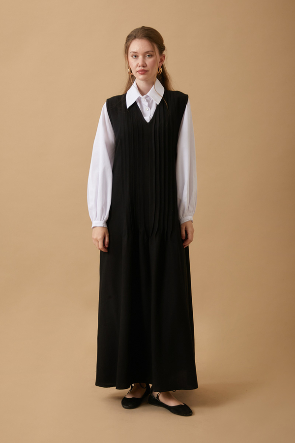 Pin Tuck Detail Dress Black - 1