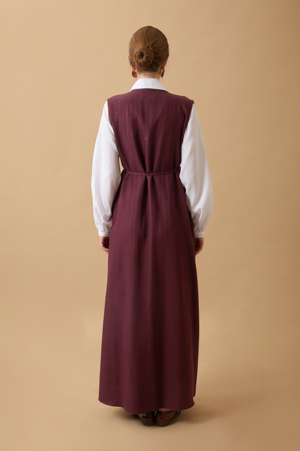 Pin Tuck Detail Dress Burgundy - 8