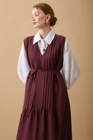 Pin Tuck Detail Dress Burgundy - 6