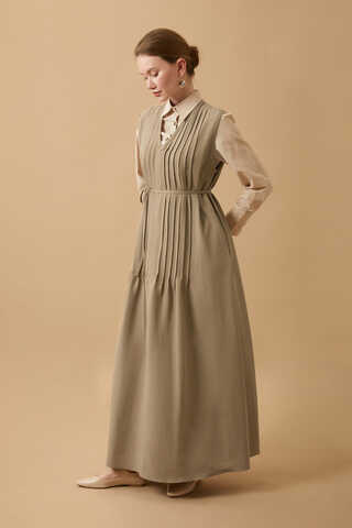 Pin Tuck Detail Dress Camel - 6