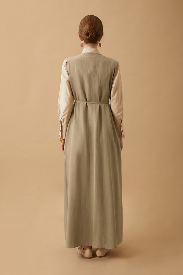 Pin Tuck Detail Dress Camel - 7