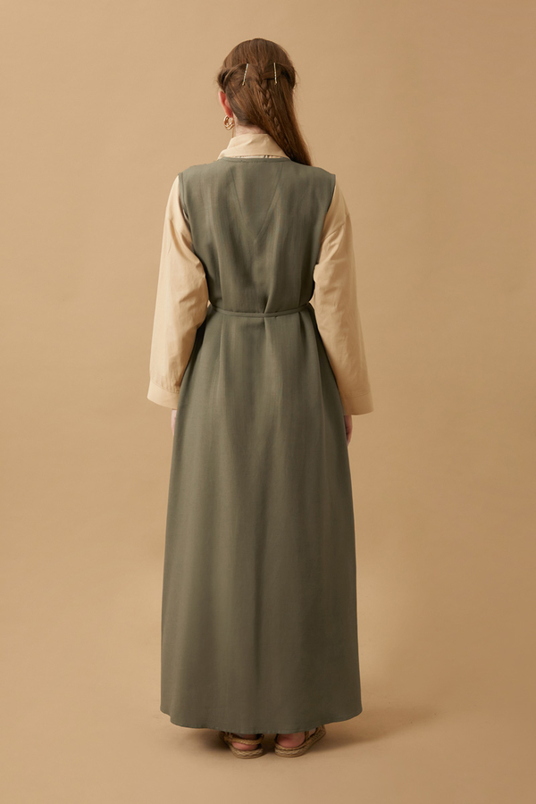 Pin Tuck Detail Dress Khaki - 14