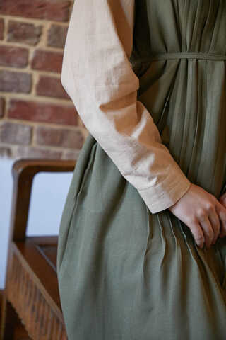 Pin Tuck Detail Dress Khaki - 3