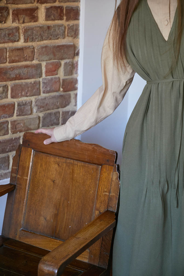 Pin Tuck Detail Dress Khaki - 4