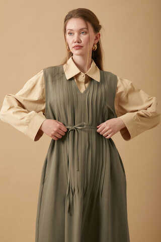 Pin Tuck Detail Dress Khaki - 12