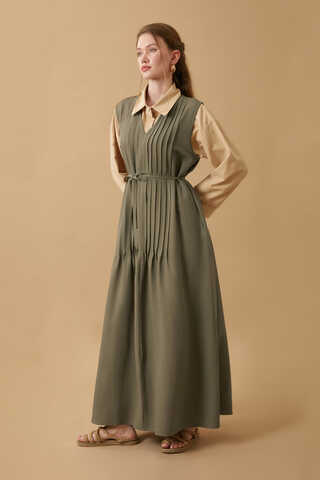 Pin Tuck Detail Dress Khaki - 13