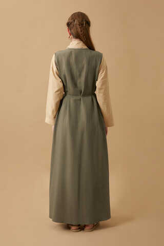 Pin Tuck Detail Dress Khaki - 14