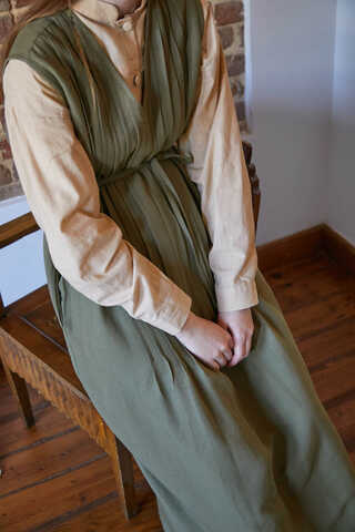 Pin Tuck Detail Dress Khaki - 7