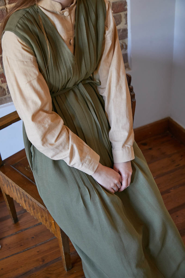 Pin Tuck Detail Dress Khaki - 7