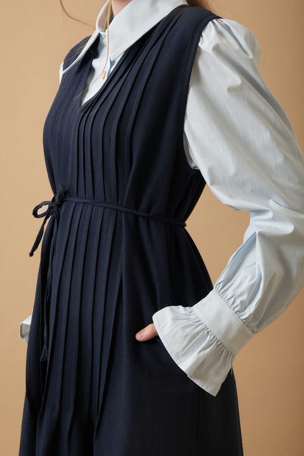 Pin Tuck Detail Dress Navy Blue - 4