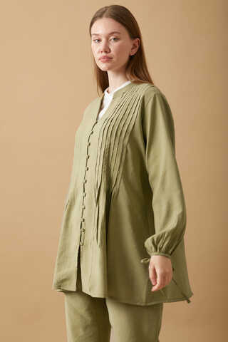 Pin Tuck Detail Pants Set Light Green - 3