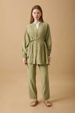 Pin Tuck Detail Pants Set Light Green - 1