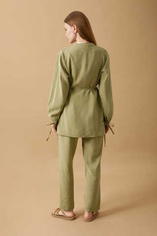 Pin Tuck Detail Pants Set Light Green - 5