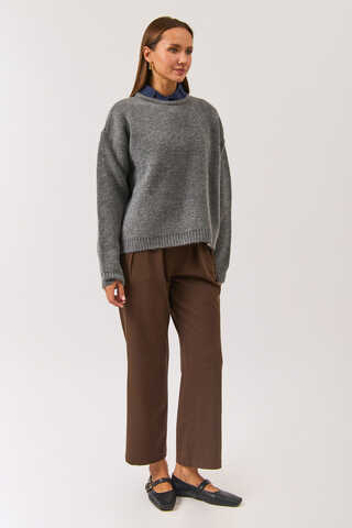 Piped Oversize Knit Sweater Anthracite - 10