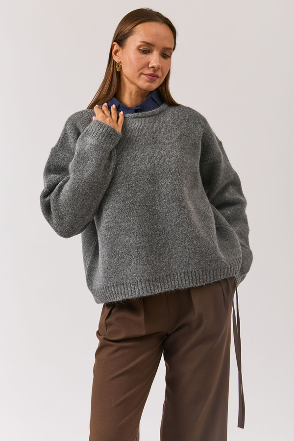 Piped Oversize Knit Sweater Anthracite - 15