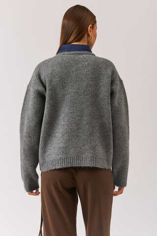 Piped Oversize Knit Sweater Anthracite - 16