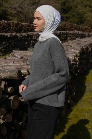 Piped Oversize Knit Sweater Anthracite - 7