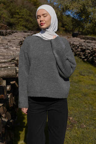 Piped Oversize Knit Sweater Anthracite - 2
