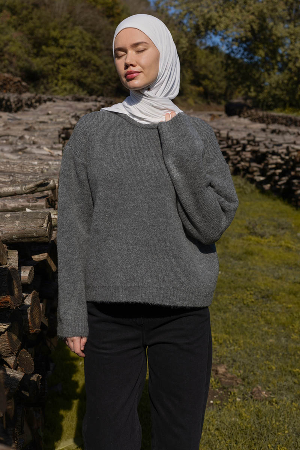 Piped Oversize Knit Sweater Anthracite - 2