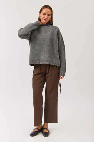 Piped Oversize Knit Sweater Anthracite - 11