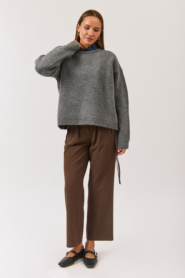 Piped Oversize Knit Sweater Anthracite - 11