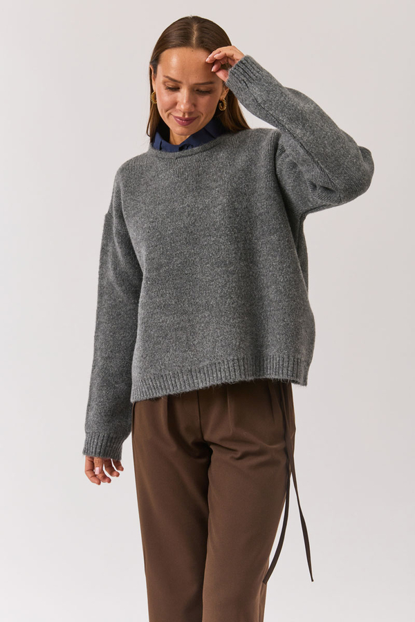 Piped Oversize Knit Sweater Anthracite - 12