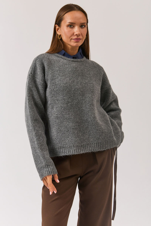 Piped Oversize Knit Sweater Anthracite - 14