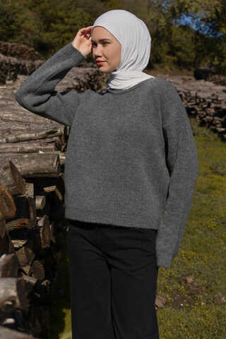 Piped Oversize Knit Sweater Anthracite - 8