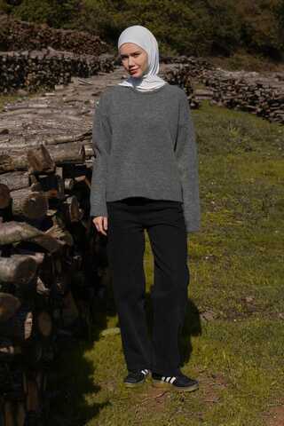 Piped Oversize Knit Sweater Anthracite - 3