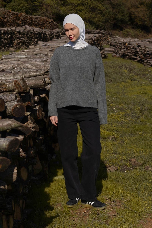 Piped Oversize Knit Sweater Anthracite - 3