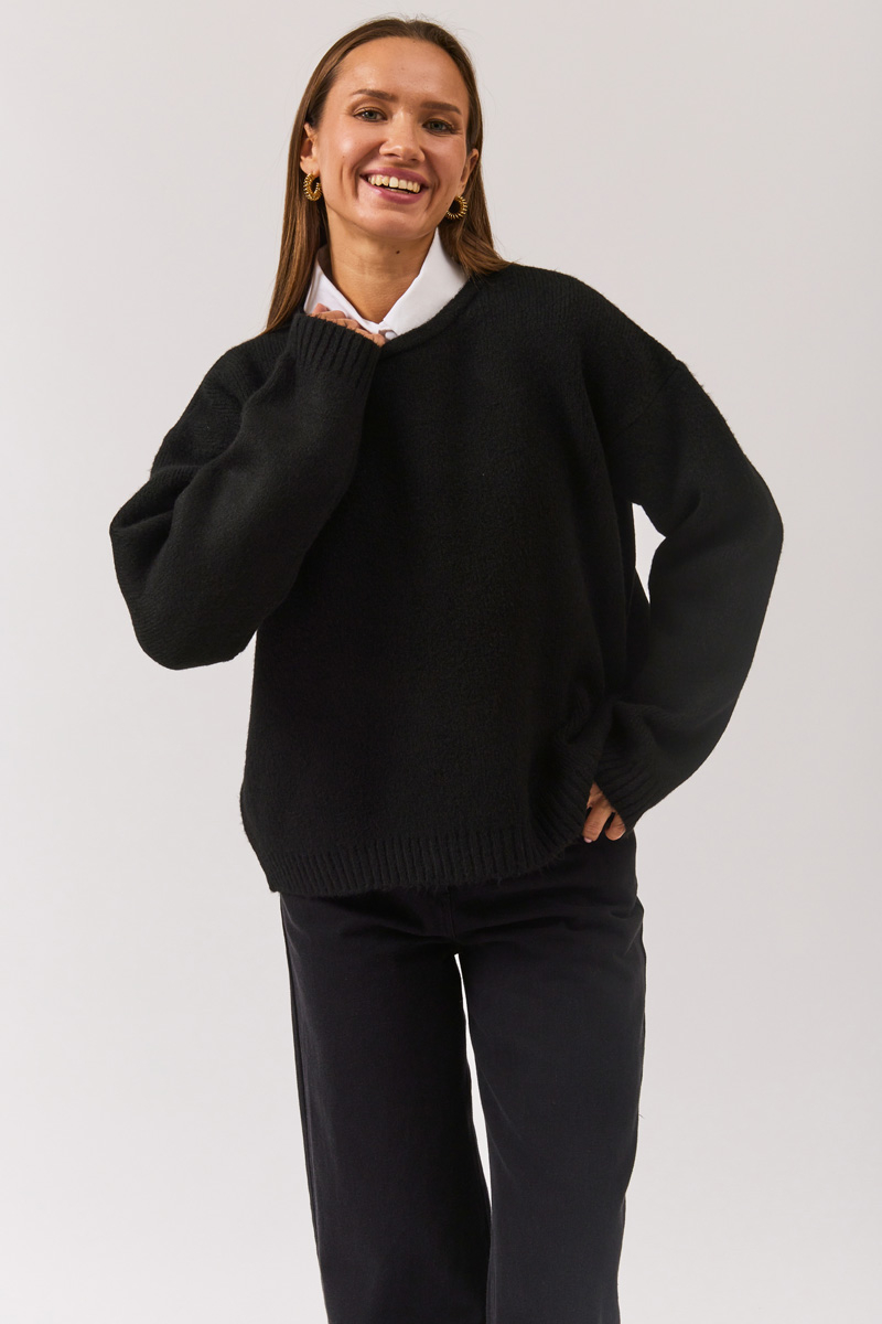 Piped Oversize Knit Sweater Black