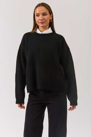 Piped Oversize Knit Sweater Black - 6