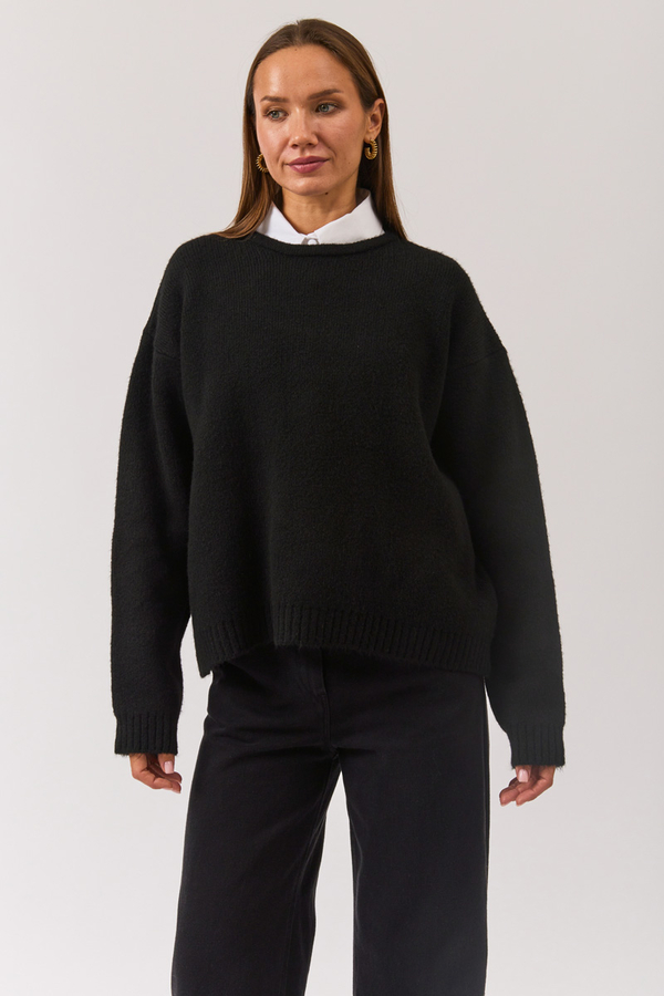 Piped Oversize Knit Sweater Black - 6
