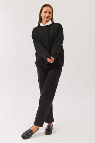 Piped Oversize Knit Sweater Black - 3