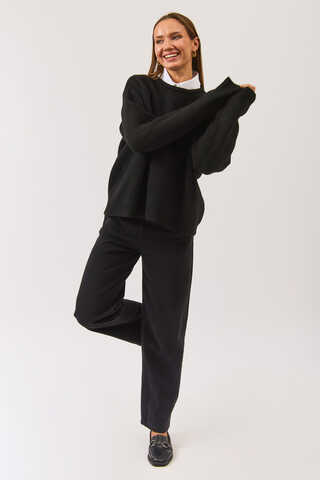 Piped Oversize Knit Sweater Black - 4