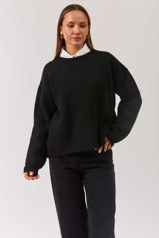 Piped Oversize Knit Sweater Black - 5