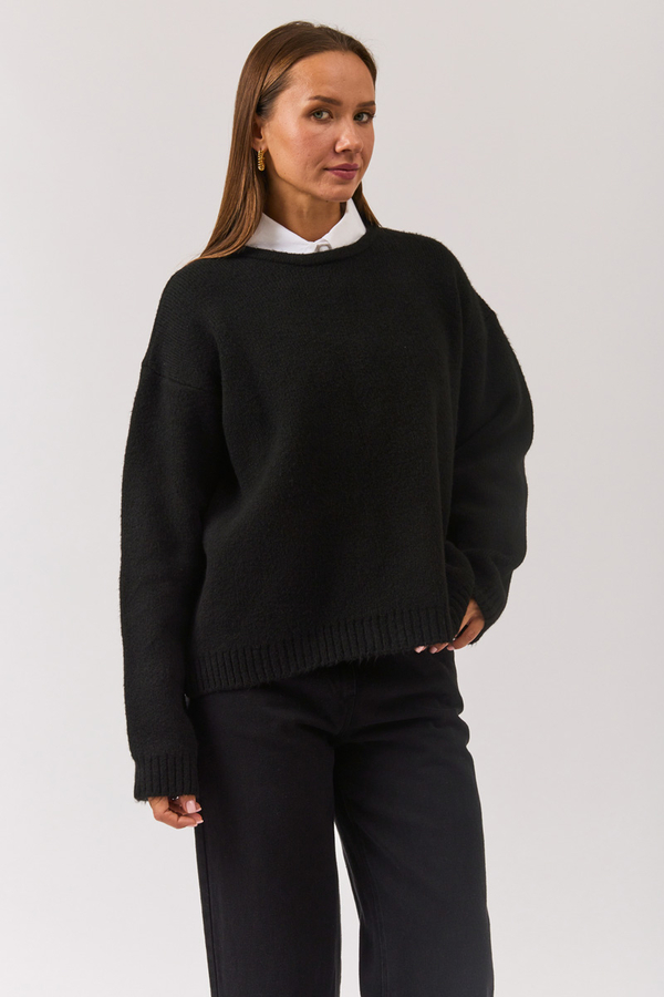 Piped Oversize Knit Sweater Black - 7