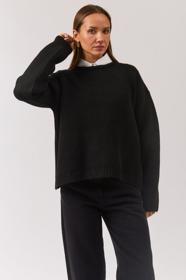 Piped Oversize Knit Sweater Black - 9