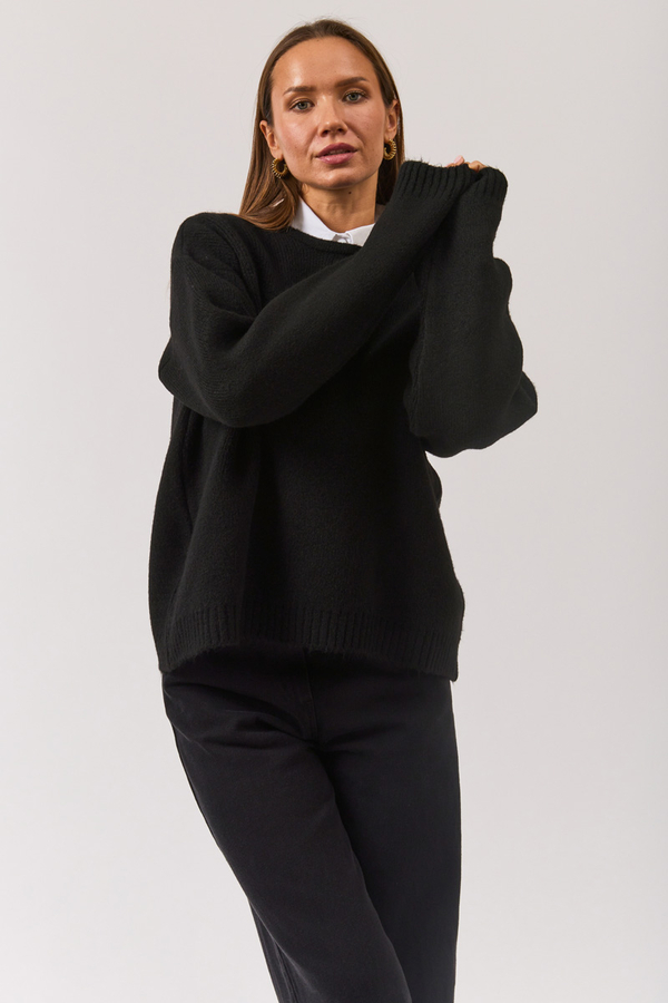 Piped Oversize Knit Sweater Black - 11