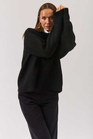 Piped Oversize Knit Sweater Black - 10