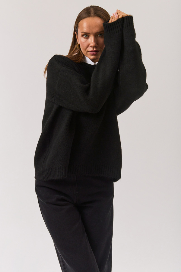 Piped Oversize Knit Sweater Black - 10