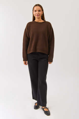 Piped Oversize Knit Sweater Brown - 3