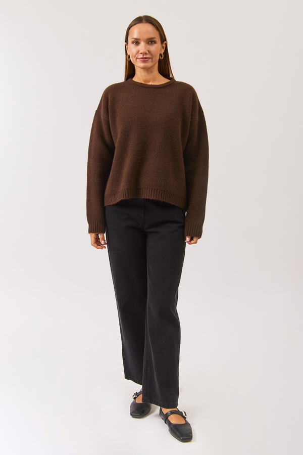 Piped Oversize Knit Sweater Brown - 3