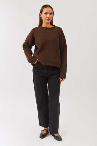 Piped Oversize Knit Sweater Brown - 10