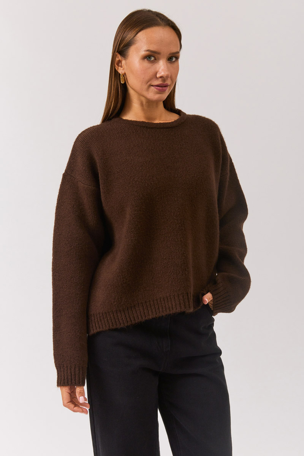 Piped Oversize Knit Sweater Brown - 8